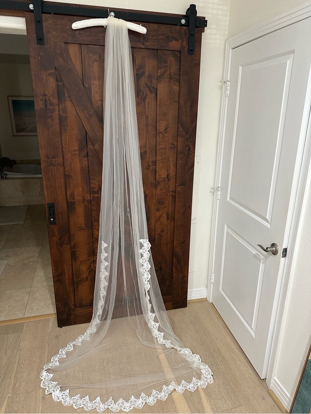 Sheer White Lace-Trim Bridal Veil - Classic Chapel Length